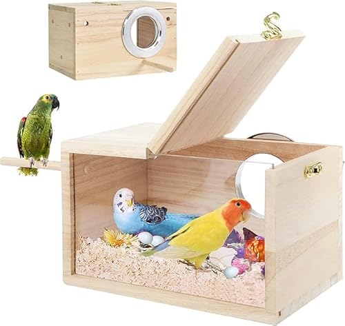Wellensittiche Nistkasten Transparent Design, Vogel Nistkasten Holz Sittich Transparent Vogelhaus für Käfig Naturholz Brutkasten für Papageien Lovebirds Wellensittiche Finken von Generisch