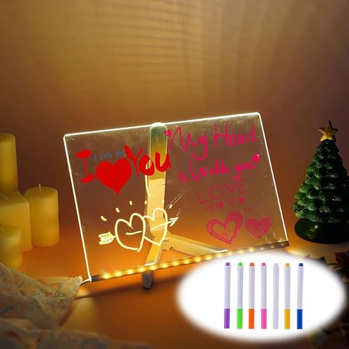 Wiederbeschreibbare Acryl-LED-Nachrichtenbrett, weiß, beleuchtet, Memoboard für Schreibtisch, Büro, Café, Schule, Zuhause, mit 7 Leuchttafelstiften (30 x 20 °C) von Generisch