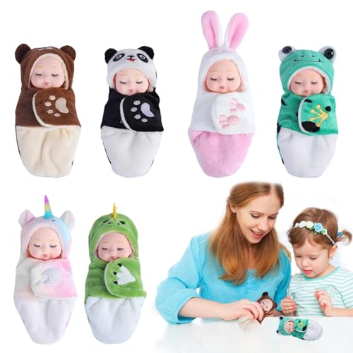 Wiedergeborene Miniaturpuppen – Schlafende Ganzkörperpuppenspielzeuge, Realistische Bewegliche Puppen | 6X Bewegliche Puppe Mit Kleidung, Detaillierte Lebensechte Sammlerpuppe, Geschenkidee Für Kinder von Generisch