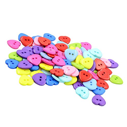 Wiederverwendbare Kunststoffknöpfe mit 2 Löchern, Hemdschnalle, niedliche Herzform, Knöpfe für Heimwerker, Basteln, Stricken, Nähen, Babykleidung, zufällige Farbe, 14–15 mm, nützlich, 100 Stück von Generisch