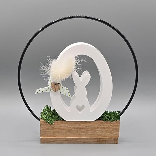 Wohnraum-Deko, Osterei mit Häschen, aus keramischem Gießmaterial, Holz und Metallring, handgemacht - Limitierte Edition Wohnraum-Deko, Osterei mit Häschen, aus keramischem Gießmaterial, Holz und Metallring, handgemacht - Limitierte Edition von Generisch