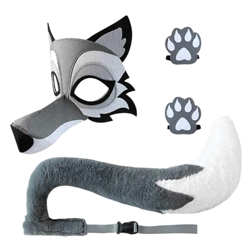 Wolf-Kostüm-Set – pelziges Tier-Outfit, gruseliges Grau | Plüschstoff Kinderkleidung, leichte Kunstmaske und Schwanz, weiches verstellbares Kopfband, Kostüm, Schule, Spielen, Urlaub, Spaß Wolf-Kostüm-Set – pelziges Tier-Outfit, gruseliges Grau | Plüschstoff Kinderkleidung, leichte Kunstmaske und Schwanz, weiches verstellbares Kopfband, Kostüm, Schule, Spielen, Urlaub, Spaß von Generisch