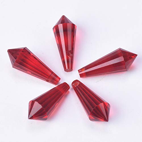 X-BAOFU 10pcs 20x8mm Teardrop Bicone Prisma Facettierte Kristallglas Lose Handwerk Anhänger Perlen Lot for DIY. Schmuckfunde (Farbe : Deep Red, Größe : 8x20mm) von Generisch