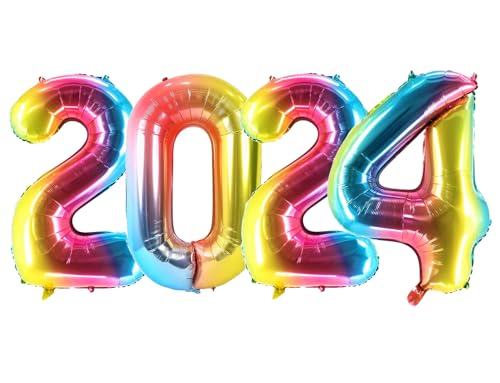 XXL 2024 Deko set Zahl folienballon 40 cm Neujahr Silvester Party Dekoration Regenbogen rainbow Folienballon Ballons Ballon Birthday (Rainbow) von Generisch