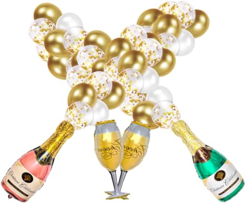 XXL Gala Party Set Champagner Sekt/Weinflasche, Sektglas Folienballon Neujahr Silvester Feier Dekoration Hochzeit Geburtstag Jubiläum Sektempfang Luft Ballon Deko (Party Set XXL) von Generisch