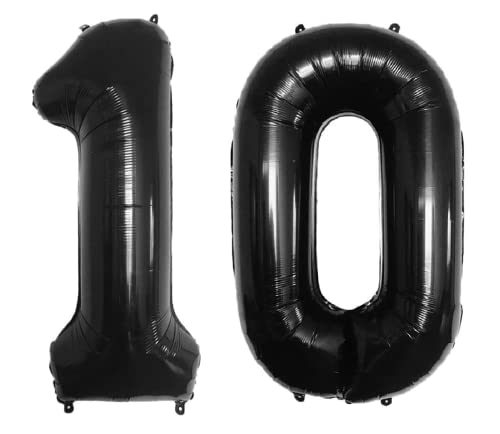 XXL Riesenzahl 100cm Folienballon Zahl Nr 10 in Schwarz Black Nummer Helium Zahlenballon Luftballon Party Hochzeit Kindergeburtstag Geburtstag Zahlen Ballon 40 Zoll 0 1 2 3 4 5 6 7 8 9 (zahl 10) von Generisch
