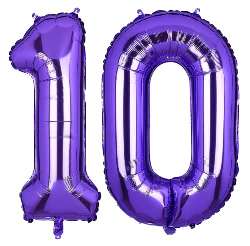 XXL Zahlen Folienballon 10 Zahl Lila Purple violett Ballon Geburtstag Deko Zahl 10. Jahre 100cm Kindergeburtstag Jubiläum 10. Party Feier girl Boy Birthday Dekoration (Zahl 10) von Generisch