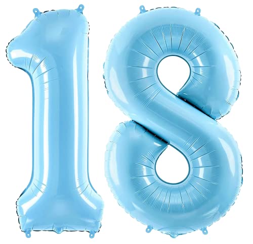 XXL Zahlen Folienballon 18 Zahl Pastell pastel Blau Blue Ballon Geburtstag Deko 18 Jahre 100cm Kindergeburtstag Jubiläum 18. Party Feier girl Boy Birthday Dekoration decoration (Zahl 18) von Generisch