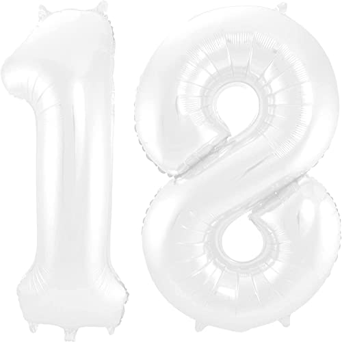 XXL Zahlen Folienballon 18 Zahl weiß white Balon Birthday Ballon Geburtstag Deko 18 Jahre 100cm Kindergeburtstag Jubiläum 18. Party Feier Dekoration (Zahl 18) von Generisch