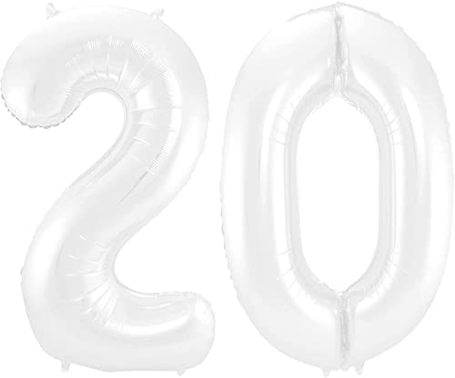 XXL Zahlen Folienballon 20 Zahl weiß white Balon Birthday Ballon Geburtstag Deko 20 Jahre 100cm Kindergeburtstag Jubiläum 20. Party Feier Dekoration (Zahl 20) von Generisch