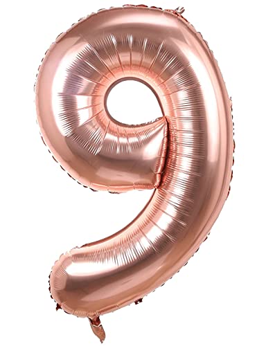 XXL Zahlen Folienballon 9 Zahl Rose Gold Rosa Altrosa Ballon Geburtstag Deko 9 Jahre 100cm Kindergeburtstag Jubiläum 9. Party Feier girl Boy Birthday Dekoration decoration (Zahl 9) von Generisch