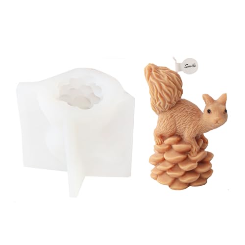 Xidmold 3D Eichhörnchen Kerzenform Tier Eichhörnchen Silikonform für Fondant, Tortendeko, Schokolade, Sojawachs Kerzen, Seife, Gips, Epoxidharz, Handwerk (E) von Generisch