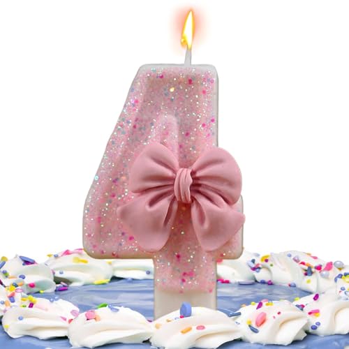 Zahlenkerzen für Geburtstagskuchen,Geburtstagskerzen,Glitzernde Kerze mit Schleifendekoration | Partyzubehör Kuchendekoration, Kuchenkerzen für Partydekorationen von Generisch