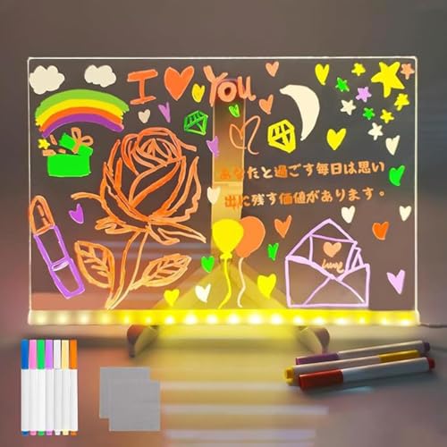Zeichenbrett, Acryl, löschbar, transparent, trocken abwischbar, Zeichenbrett, beleuchtet, trocken abwischbar, für den Schreibtisch, Memo, leuchtend, Wortblock mit Ständer, Schule, Café, Zuhause, Büro von Generisch