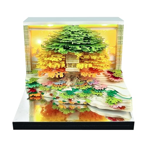 Zeitteil kalender 2026, Baumhaus-Schreibtisch kalender mit LED-Licht, Papier-Bildhauen-3D-Kalender, DIY-Zerreißpapier-Schnitzkunst-Notizblock für Weihnachts-Büro dekoration von Generisch