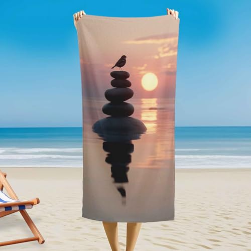 Zen Magnetisches Badetuch - 200 x 145 cm, Vögel Reflexion See Sonnenuntergang Strandtuch für Strand, Schwimmen, Sandfrei & Schnelltrocknend Strandhandtuch Handtuch mit Magnetverschluss von Generisch