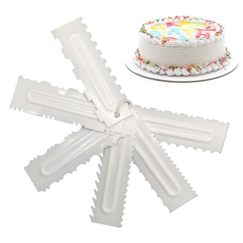 Zuckerguss-Schaber, Kuchenglätter für Zuckerguss, 6 Stück, doppelseitiger Zuckerguss-Weichmacher, Zuckerguss-Schaber für Kuchendekoration, Sägezahnkamm für Kuchen von Generisch