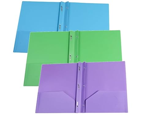 Zwei Fächermappen, Kunststoff, zwei Taschen, farbige Kunststoff-Aktenordner mit Verschlüssen, für Schule, Büro, 3 Stück (Blau + Grün + Violett) von Generisch