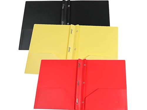 Zwei Fächermappen, Kunststoff, zwei Taschen, farbige Kunststoff-Aktenordner mit Verschlüssen, für Schule, Büro, 3 Stück (schwarz + gelb + rot) von Generisch