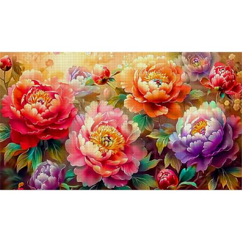 groß Blumen Kreuzstich Set Vorgedruckt, Blumen Stickvorlagen Stickbilder Kreuzstich Stickpackungen Stickpackung Cross Stitch Kit Stickset Sticken Set Erwachsene Anfänger-Pfingstrose 130x72cm von Generisch