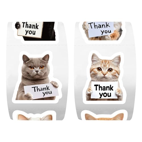 wasserdichte Katzenaufkleber, 2,36 Zoll 500 Stücke Kleber Dank für lustige Geschenkverpackung, langlebige Vinylqualität mit einfacher Anwendungsfunktion, kreative Etiketten für kleine Unternehmen von Generisch