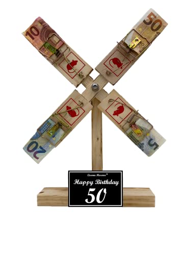 Originelle lustige Geldgeschenke zum 50. Geburtstag Geschenkideen für Männer und Frauen - Eiserne Reserve Windmühle - Geschenkverpackung aus Holz -s- Happy Birthday 50 von Genial-Anders