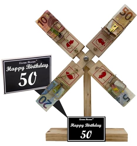 Originelle lustige Geldgeschenke zum 50. Geburtstag Geschenkideen für Männer und Frauen - Eiserne Reserve Windmühle - Geschenkverpackung aus Holz -s- Happy Birthday 50 von Genial-Anders