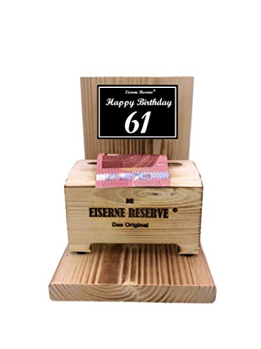Originelle lustige Geldgeschenke zum 61. Geburtstag Geschenkideen für Männer und Frauen - Eiserne Reserve Geldbox - Text s/w Happy Birthday 61 Geburtstag von Genial-Anders