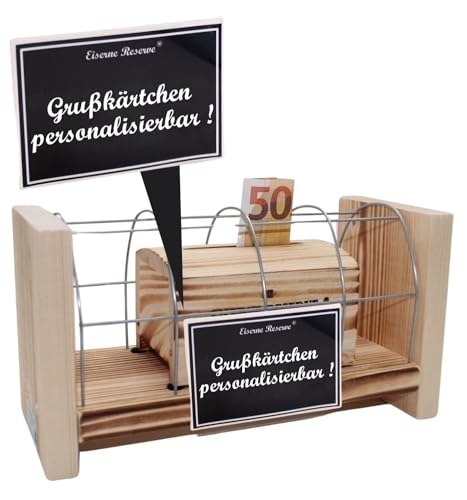 Personalisierte Geschenke Geld für Männer Frauen originelle lustige Geschenkidee mit Namen personalisierbar - Eiserne Reserve Gitterbox incl. Notsäge - Papa Mama Geburtstag Hochzeit von Genial-Anders