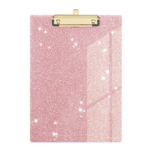 Glitzer-Acryl-Klemmbrett, dekorativ, Standard, A4, Buchstabengröße, 31,8 x 22,9 cm, modische glitzernde Clipboards mit gestaltetem niedrigem Profil, Goldclip für Klassenzimmer und Büro – Roségold von Geniershy