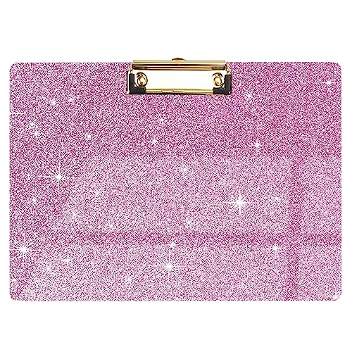 Glitzer-Acryl-Klemmbrett, horizontal, A4-Buchstaben, Standardgröße, niedliche Klemmbretter mit niedrigem Profil-Clip zum Zeichnen, Büro-Kunstbedarf – Warmrosa (22,9 x 31,8 cm) von Geniershy