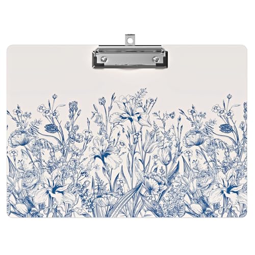 Klemmbrett aus Holz, horizontal, mit Designs, A4-Buchstaben, Standardgröße, niedliche Klemmbretter mit niedrigem Profil-Clip zum Zeichnen, Büro-Kunstbedarf, blaue Blumen (22,9 x 31,8 cm) von Geniershy