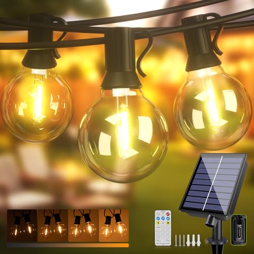 Solar Lichterkette Led Außen Strom 10M mit 15+1 Glühbirnen, 32FT Solarbetriebene G40 Außenbeleuchtung 8 Modi mit Fernbedienung, IP44 Wasserdichte Solar Lichterkette Aussen für Garten Patio Terrasse von Genixgreen