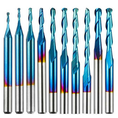Genmitsu 10 Stück 2-flöte Nano Blue Coat Kugelnase Spiralfräser, 1/8 Zoll Schaft, 0,8 mm - 2,5 mm Schnittdurchmesser, CNC-Frässtifte für Holzbearbeitung, Acryl, MDF, PVC, ABS, BN10A Genmitsu 10 Stück 2-flöte Nano Blue Coat Kugelnase Spiralfräser, 1/8 Zoll Schaft, 0,8 mm - 2,5 mm Schnittdurchmesser, CNC-Frässtifte für Holzbearbeitung, Acryl, MDF, PVC, ABS, BN10A von Genmitsu