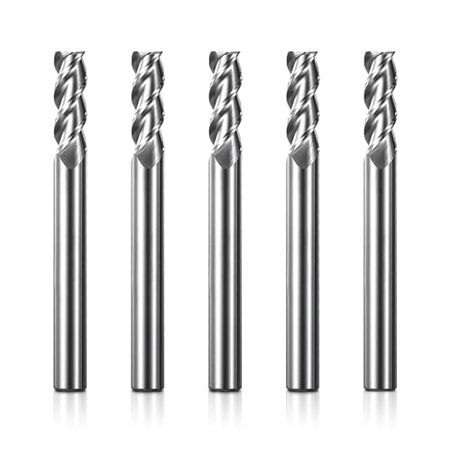 Genmitsu 5-teiliges Schaftfräser-CNC-Fräser-Bits, 1/4-Zoll-Schaft-CNC-Fräser für Fräsmaschine mit 3-schneidigem Flachfräs-Schnitz-Bit-Set, 2-1/2 Zoll Gesamtlänge von Genmitsu