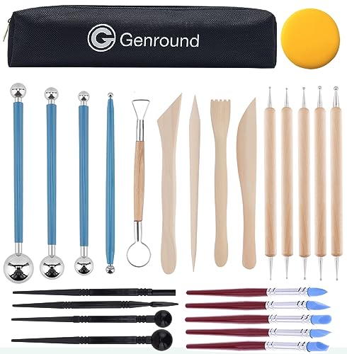 Genround Ton Werkzeug, 25 Stück Modelliermasse Werkzeug Set, Fimo Werkzeug für Töpferei, Modellierung, Prägung, Dotting Tools für Steine von Genround