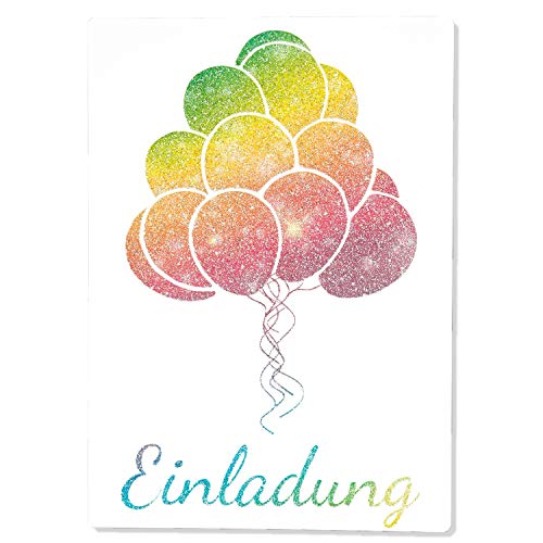 15 x Einladungskarten Kindergeburtstag Ballon Glitzer - Größe A6 - Coole Einladung zum Geburtstag für Mädchen und Jungen - Witzige Kinder Einladungskarte - Luftballon 15 x Einladungskarten Kindergeburtstag Ballon Glitzer - Größe A6 - Coole Einladung zum Geburtstag für Mädchen und Jungen - Witzige Kinder Einladungskarte - Luftballon von Gentle North