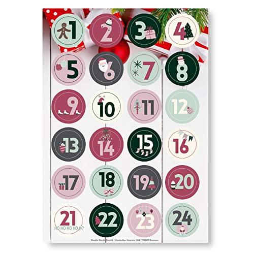 Adventskalender Aufkleber (Zahlen 1-24) - Sticker für Kalender zum selber basteln für Weihnachten - Adventskalenderzahlen Etiketten selbstklebend - Zahlenaufkleber - Nummern für Papiertüten - Rund von Gentle North