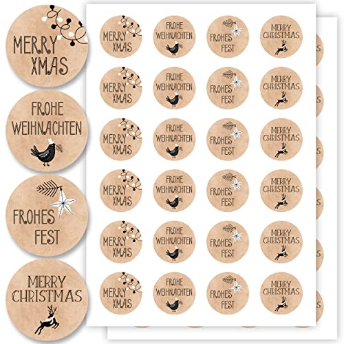 Aufkleber für Weihnachten (48 Sticker) - Weihnachtsaufkleber zum Beschriften für Geschenke - Weihnachtssticker Rund - Weihnachts Etiketten für Beschriftung - Selbstklebend - Kraftpapier-Optik Floral von Gentle North