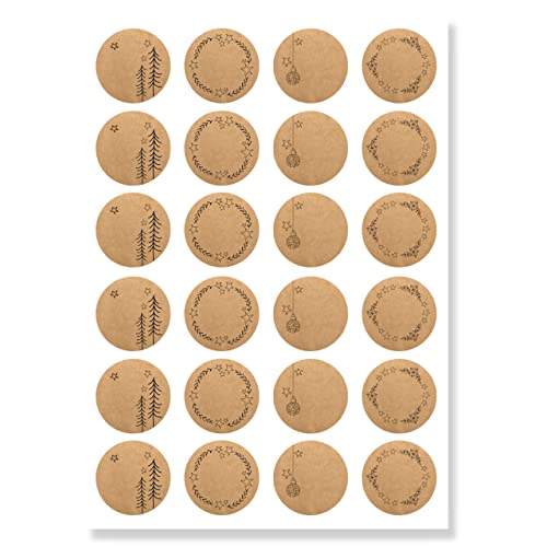 Aufkleber für Weihnachten (48 Sticker) - Weihnachtsaufkleber zum Beschriften für Geschenke - Weihnachtssticker Rund - Weihnachts Etiketten für Beschriftung - Selbstklebend - Kraftpapier-Optik Floral von Gentle North