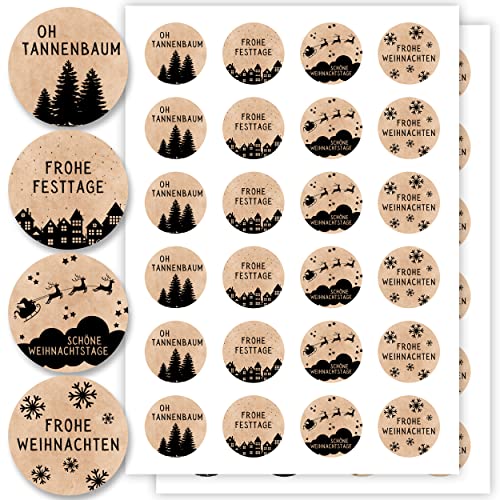 Aufkleber für Weihnachten (48 Sticker) - Weihnachtsaufkleber zum Beschriften für Geschenke - Weihnachtssticker Rund - Weihnachts Etiketten für Beschriftung - Selbstklebend - Kraftpapier-Optik Floral von Gentle North