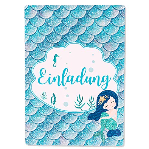 Gentle North 15 x Meerjungfrau Glitzer Einladungskarten Geburtstag Kinder - Größe A6 - Coole Einladung zum Kindergeburtstag für Mädchen und Jungen - Witzige Einladungskarte von Gentle North
