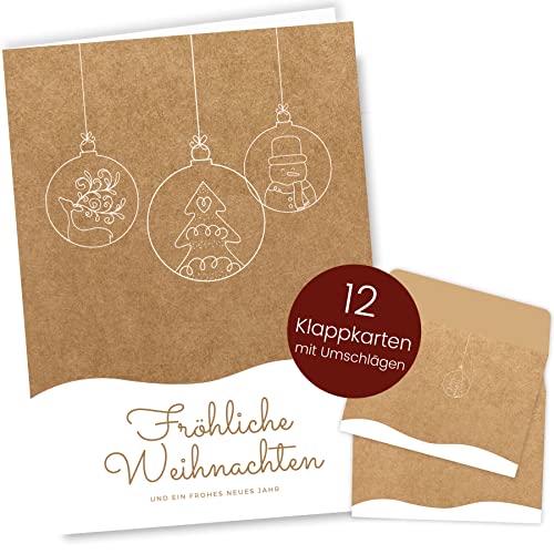 Weihnachtskarten mit Umschlag Set (12 Stück) - A6 Klappkarten für Weihnachten - Christmas Postkarte mit Umschlägen für deine Weihnachtsgrüße - Coole Weihnachtspostkarten mit und ohne Sprüche von Gentle North