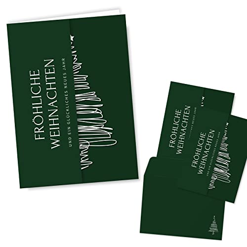 Gentle North Weihnachtskarten mit Umschlag Set (12 Stück) - A6 Klappkarten für Weihnachten - Christmas Postkarte Umschlägen Weihnachtsgrüße - Coole Weihnachtspostkarten und ohne Sprüche, Grün-Weiß von Gentle North