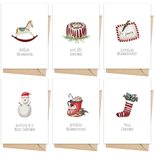 Weihnachtskarten mit Umschlag Set (12 Stück) - A6 Klappkarten für Weihnachten - Christmas Postkarte mit Umschlägen für deine Weihnachtsgrüße - Coole Weihnachtspostkarten mit und ohne Sprüche von Gentle North