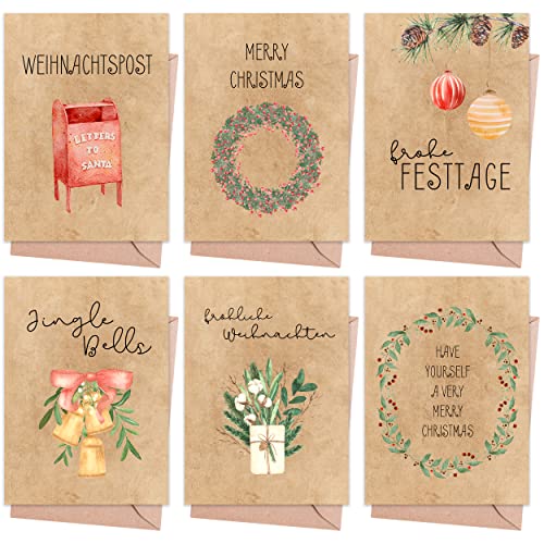 Weihnachtskarten mit Umschlag Set (12 Stück) - A6 Klappkarten für Weihnachten - Christmas Postkarte mit Umschlägen für deine Weihnachtsgrüße - Coole Weihnachtspostkarten mit und ohne Sprüche von Gentle North