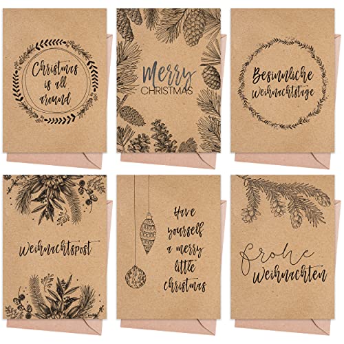 Weihnachtskarten mit Umschlag Set (12 Stück) - A6 Klappkarten für Weihnachten - Christmas Postkarte mit Umschlägen für deine Weihnachtsgrüße - Coole Weihnachtspostkarten mit und ohne Sprüche von Gentle North