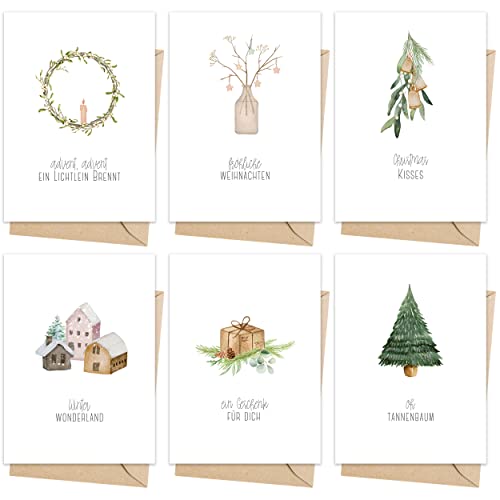 Weihnachtskarten mit Umschlag Set (12 Stück) - A6 Klappkarten für Weihnachten - Christmas Postkarte mit Umschlägen für deine Weihnachtsgrüße - Coole Weihnachtspostkarten mit und ohne Sprüche von Gentle North