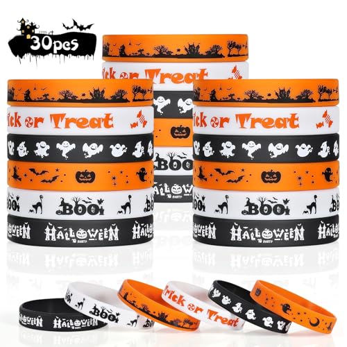 Halloween-Gummi-Armbänder, 30 Stück, Großpackung für Halloween-Partygeschenke, Silikon-Armbänder für Süßes oder Leckereien, Geschenke, Spielzeug, Goodie-Tütenfüller, Stuff, Klassenzimmerpreise für von Genuvi