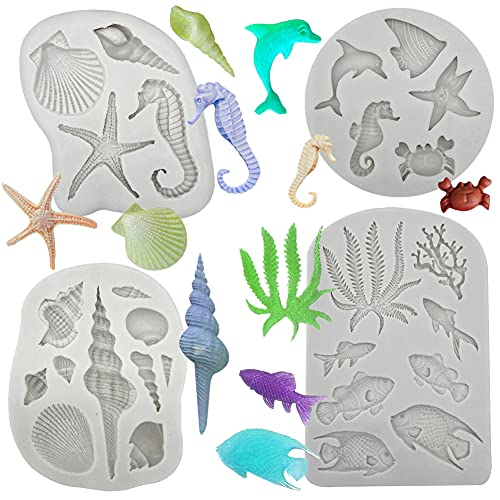 Silikonform für Fondant, Seetang, Seegras, Seefisch, Krabbe, Koralle, Muscheln, Muschelform, DIY, handgefertigt, Backwerkzeuge, für Thema, Kuchen, Kekse, Schokolade, Süßigkeiten, Polymer-Ton, 4 Stück Silikonform für Fondant, Seetang, Seegras, Seefisch, Krabbe, Koralle, Muscheln, Muschelform, DIY, handgefertigt, Backwerkzeuge, für Thema, Kuchen, Kekse, Schokolade, Süßigkeiten, Polymer-Ton, 4 Stück von GeoGeoDIY
